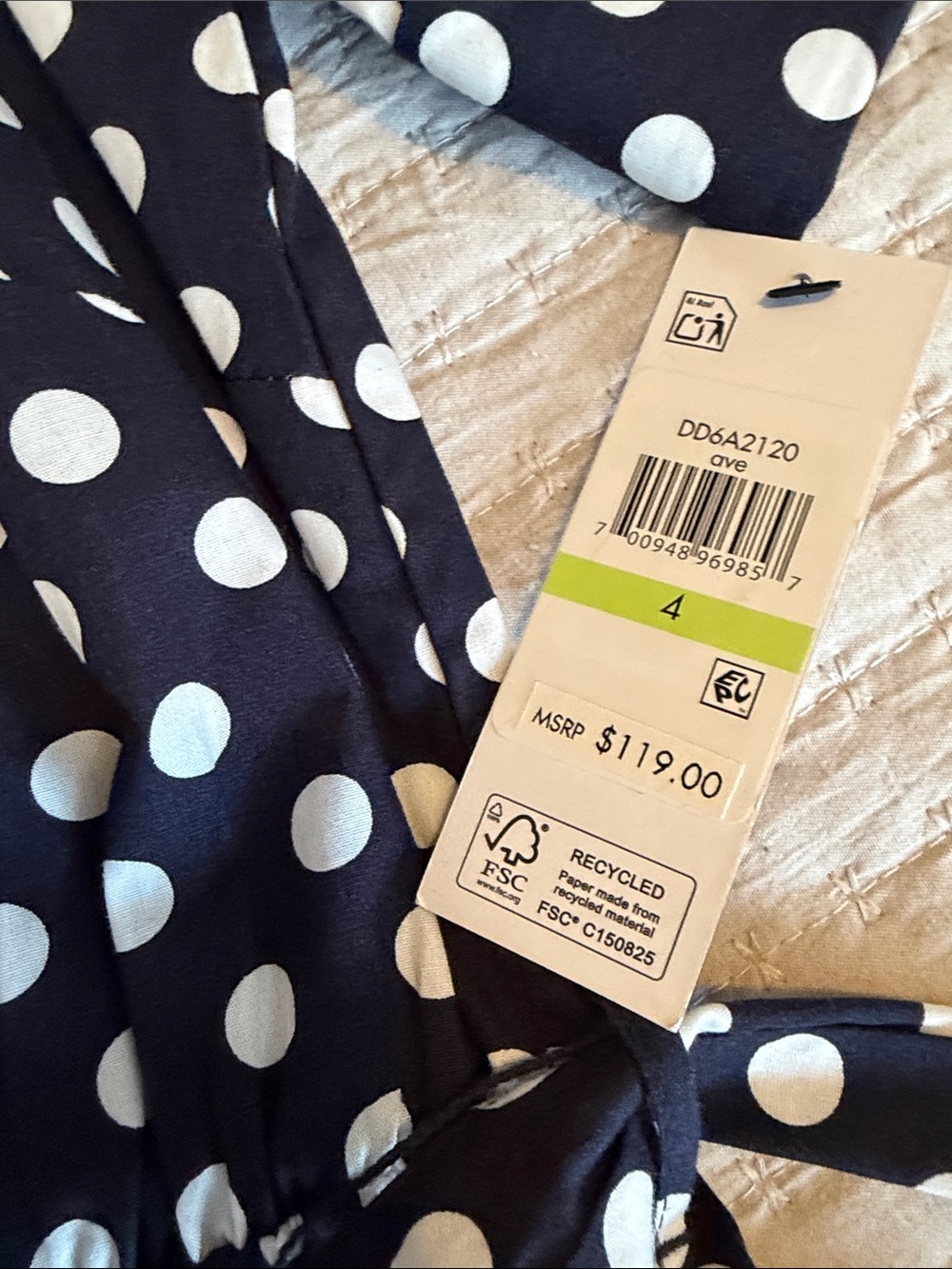 DKNY Navy & White Polka Dot Midi Shirt Dress w/ Tie Waist 4 - Picture 8 of 9